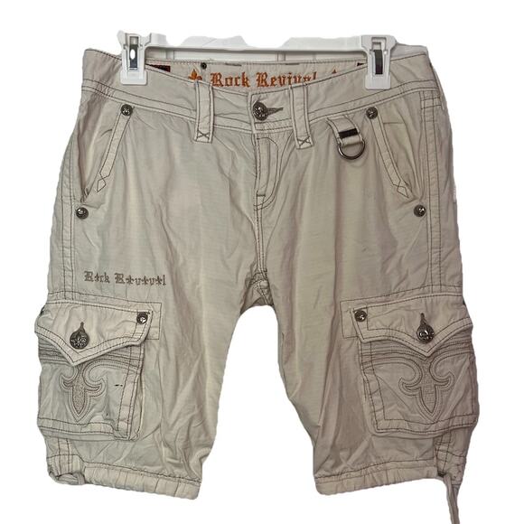 Rock Revival Cargo Shorts Womens Size 26 Embroidered Bermuda Y2K Pockets - Picture 1 of 14
